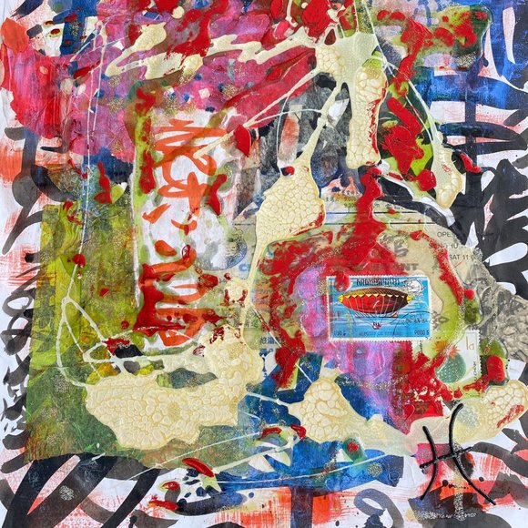 Indo Dreaming - Original Wall Art Handmade Mixed Media Collage Asian Calligraphy - Picture 4 of 9